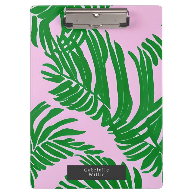 Preppy Palm Blätter rosa und grün Klemmbrett (Vorderseite)