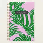 Preppy Palm Blätter rosa und grün Planer<br><div class="desc">Grüne Palmen verlasse über rosa Untergrund.</div>