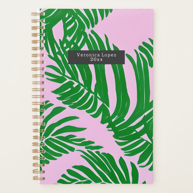Preppy Palm Blätter rosa und grün Planer (Vorderseite)