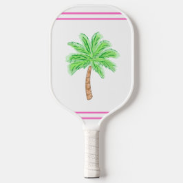 Preppy Palm Tree Pink Stripes Pickleball Schläger