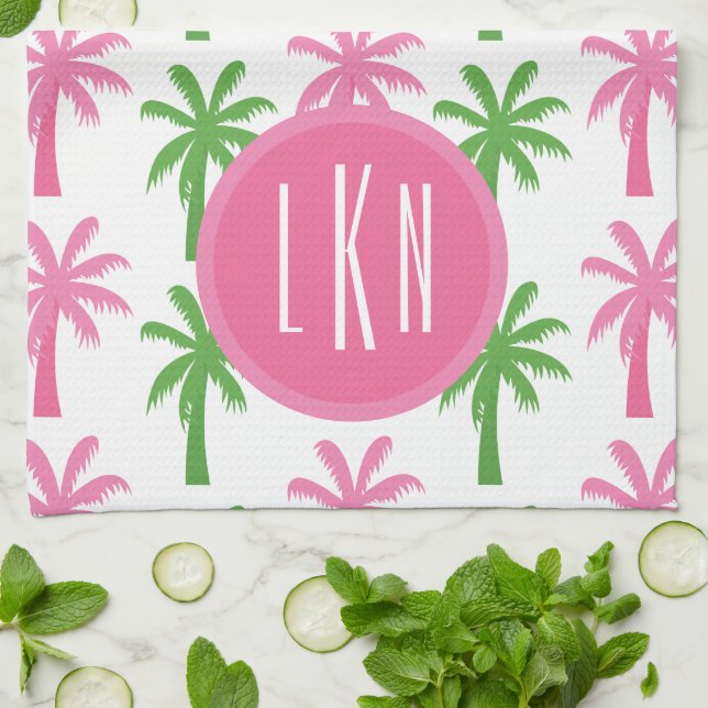 Preppy Palm Trees Mit Monogramm Küchentücher (Gefaltet)