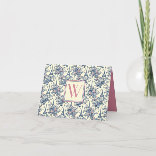 Preppy Paris Toile Pink und Blue Monogram (Vorderseite)