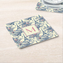 Preppy Paris Toile Pink und Blue Monogram