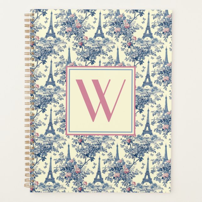 Preppy Parisian Toile Monogram Planer (Vorderseite)