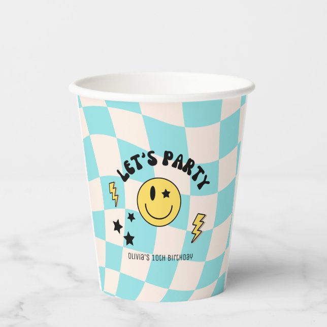 Preppy Pastel Blue Y2K Retro Birthday Paper Plate Pappbecher (Vorderseite)