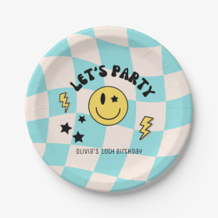 Preppy Pastel Blue Y2K Retro Birthday Paper Plate Pappteller