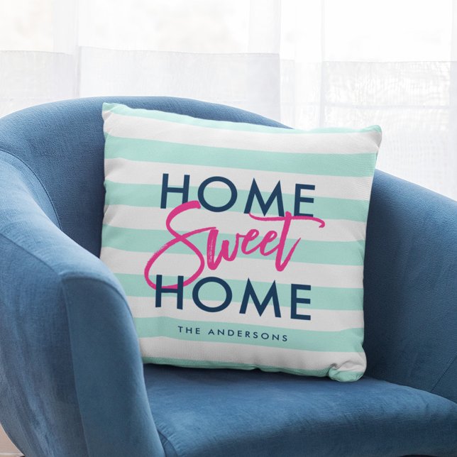 Preppy Pastel Mint & White Blue Zuhause Sweet Zuha Kissen (Von Creator hochgeladen)