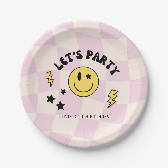 Preppy Pastel Pink Y2K Retro Birthday Paper Plate Pappteller (Vorderseite)