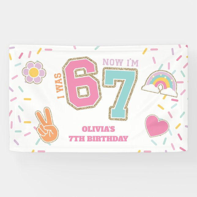 Preppy Patch Ich war SECHS jetzt bin ich SIEBEN 7. Banner (Horizontal)