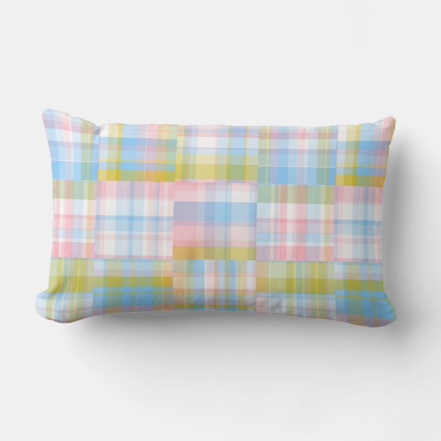 Preppy Patchwork Look Madras Pastel Lendenkissen (Vorderseite)