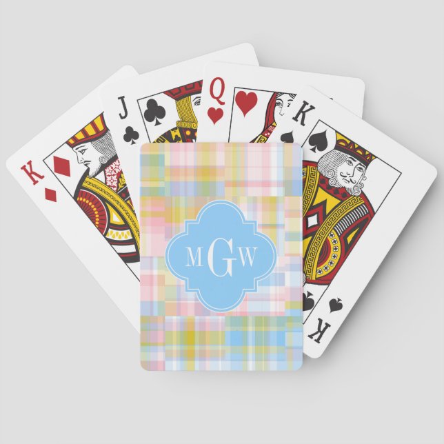 Preppy Patchwork Madras Pastel Quatrefolie Initial Spielkarten (Rückseite)