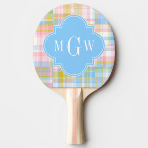 Preppy Patchwork Madras Pastel Quatrefolie Initial Tischtennis Schläger
