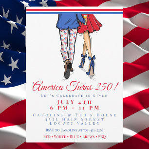 Preppy-Patrioten-Paar Amerika 250. Geburtstag Einladung