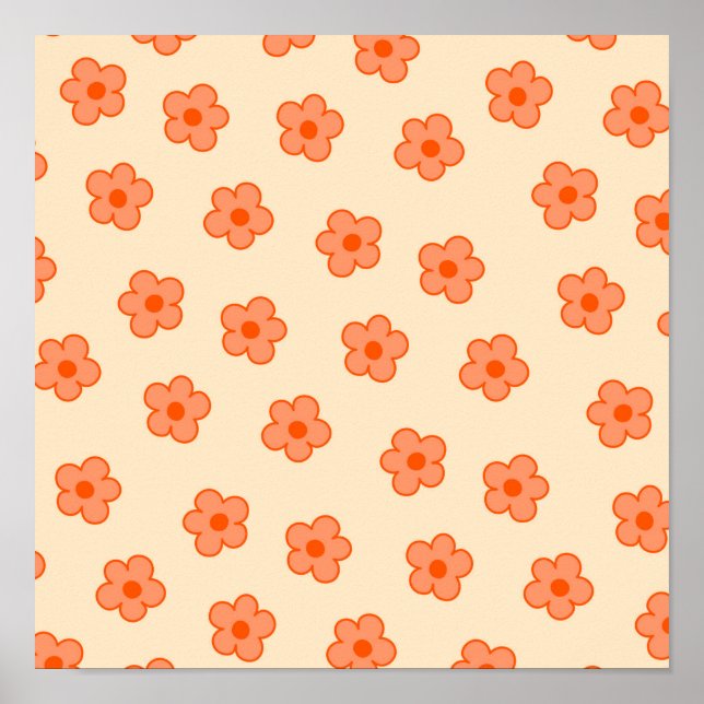 Preppy Peach Orange Hippie Blume Poster (Vorne)