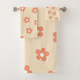 Preppy Peach White Hippie Blume Muster Badhandtuch Set