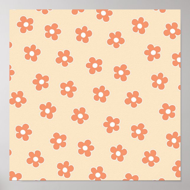 Preppy Peach White Hippie Blume Muster Poster (Vorne)