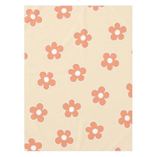 Preppy Peach White Hippie Blume Muster Tischdecke