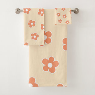 Preppy Peach White Hippie Flower Motif