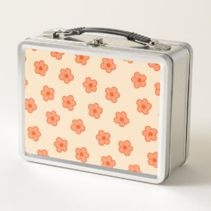 Preppy Pfirsich Orange Hippie-Blume Metall Brotdose