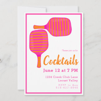 Preppy Pickleball Cocktail Party Rosa Orange Einladung