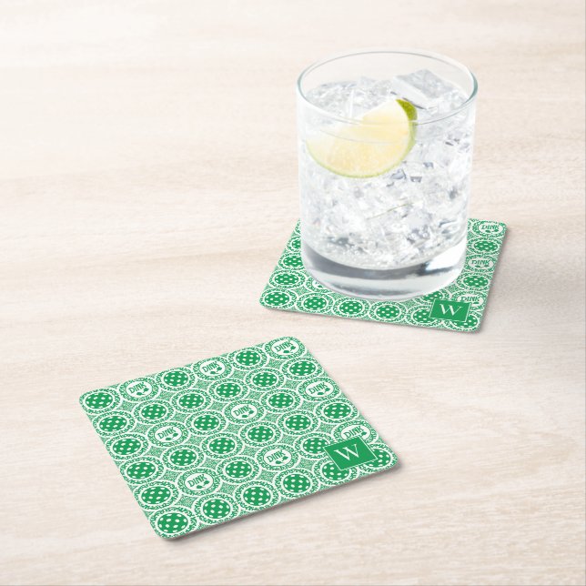 Preppy Pickleball Damask – Green Dink Motif   Rechteckiger Pappuntersetzer (Vor Ort)