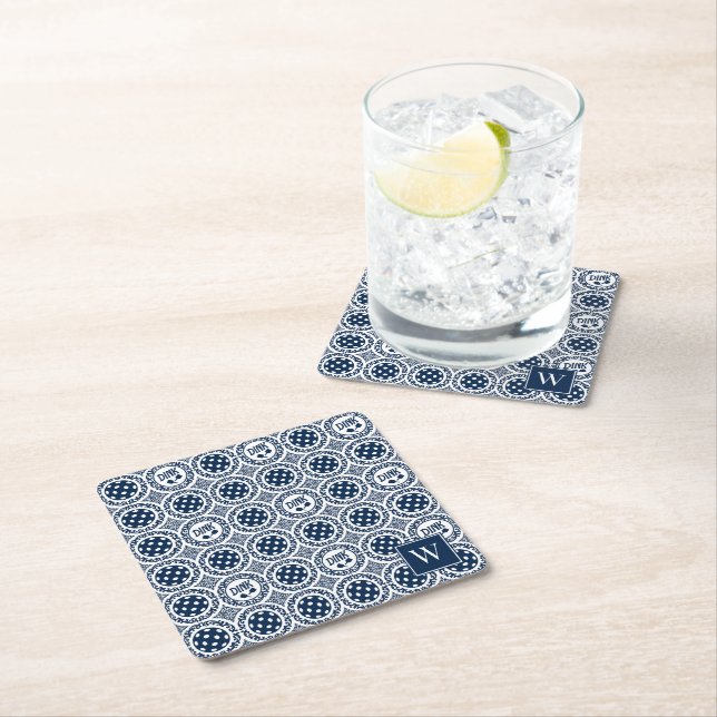 Preppy Pickleball Damask – Navy Dink Motif   Rechteckiger Pappuntersetzer (Vor Ort)