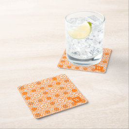 Preppy Pickleball Damask – Orange Dink Motif   Rechteckiger Pappuntersetzer
