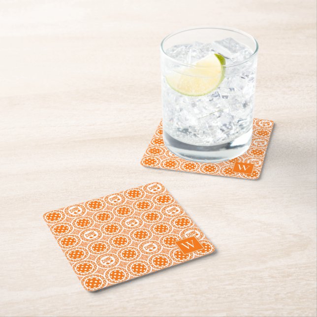 Preppy Pickleball Damask – Orange Dink Motif   Rechteckiger Pappuntersetzer (Vor Ort)