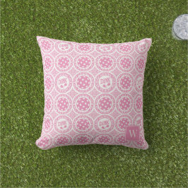 Preppy Pickleball Damask – Pink Dink Motif   Kissen
