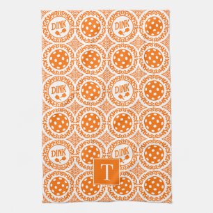 Preppy Pickleball Damast - Orange Dink Motiv Geschirrtuch
