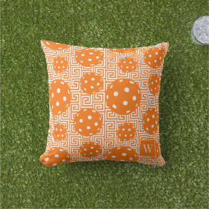 Preppy Pickleball Griechischer Schlüssel – Orange Kissen