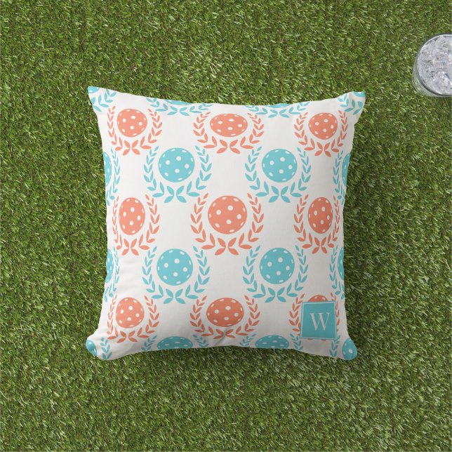 Preppy Pickleball Laurel Wreath – Coral Turquoise Kissen (Golfball-Marker)