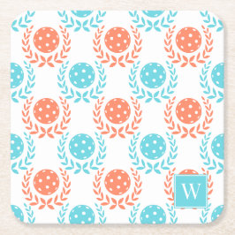 Preppy Pickleball Laurel Wreath – Coral Turquoise Rechteckiger Pappuntersetzer