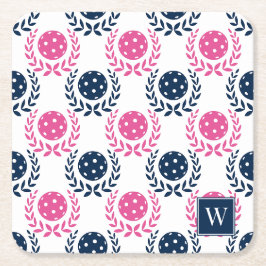 Preppy Pickleball Laurel Wreath –Navy & Hot Pink Rechteckiger Pappuntersetzer