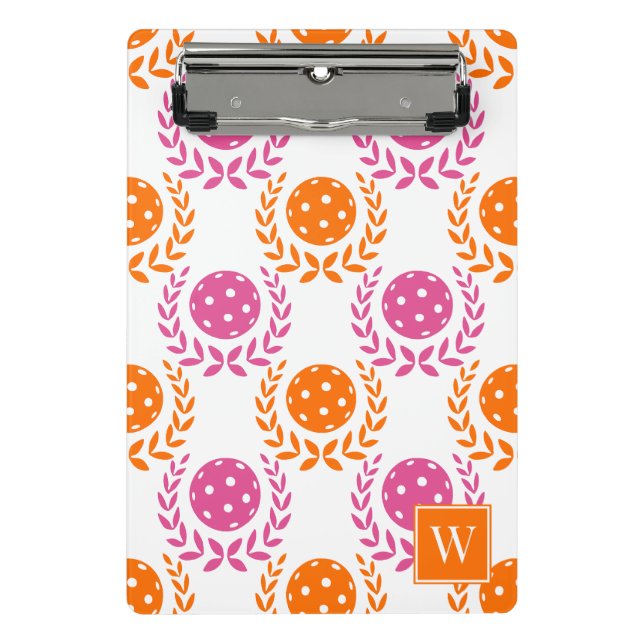 Preppy Pickleball Laurel Wreath - Orange Hot Pink Mini Klemmbrett (Vorderseite)