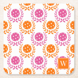 Preppy Pickleball Laurel Wreath – Orange Hot Pink Rechteckiger Pappuntersetzer
