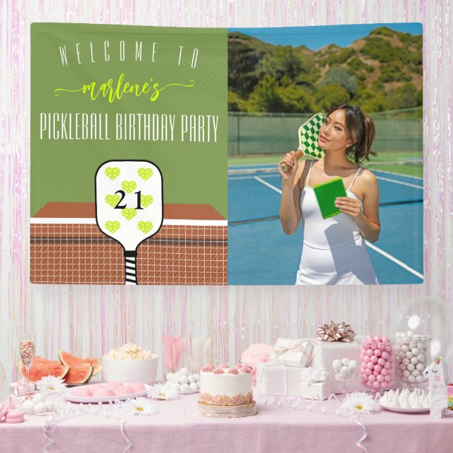 Preppy Pickleball Paddle Foto Dink Birthday Party Banner (Party)
