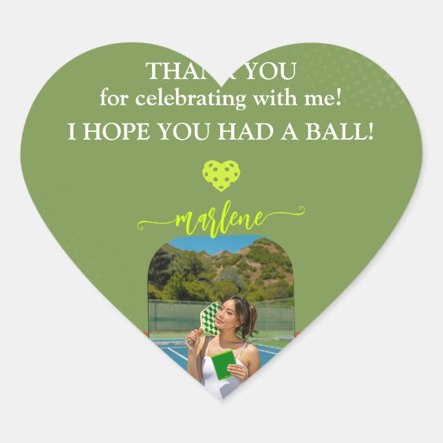 Preppy Pickleball Paddle Foto Dink Birthday Party Herz-Aufkleber (Vorderseite)