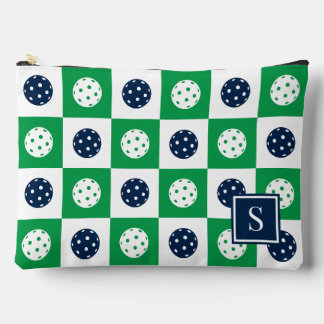 Preppy-Pickleball-Schachbrett - Grün & Navy Zubehörtasche