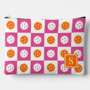 Preppy-Pickleball-Schachbrett - Hot Pink & Orange Zubehörtasche