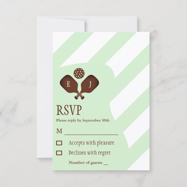 Preppy Pickleball Stripes Wedding RSVP Karte (Vorderseite)
