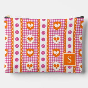 Preppy Pickleball Wappen Gingham - Hot Pink Orange Zubehörtasche