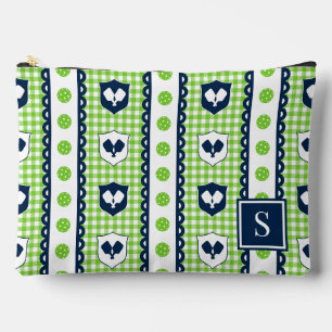Preppy Pickleball Wappen Gingham - Limette & Navy Zubehörtasche