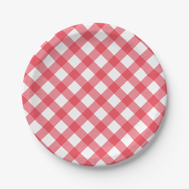 Preppy Picnic Red Kariert Gingham Party Pappteller (Vorderseite)