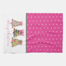 Preppy Pink and Green Christmas Trees Geschirrtuch