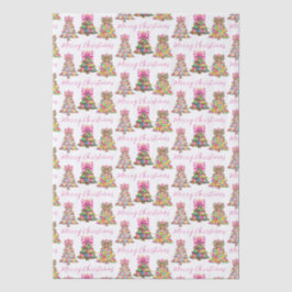 Preppy Pink and Green Christmas Trees Seidenpapier