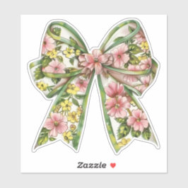 Preppy Pink and Green Floral Bow Aufkleber