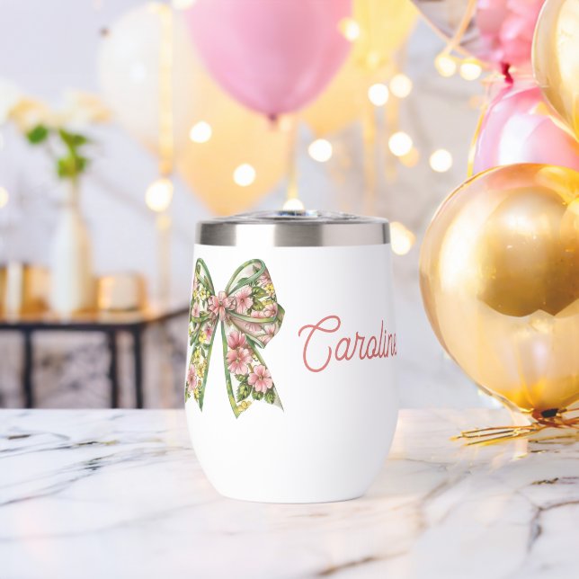 Preppy Pink and Green Floral Bow Personalized (Junggesellenabschied (gedreht))