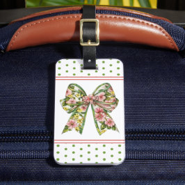 Preppy Pink and Green Floral Bow Personalized Gepäckanhänger