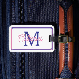 Preppy Pink and Navy Blue Simple Monogram Gepäckanhänger